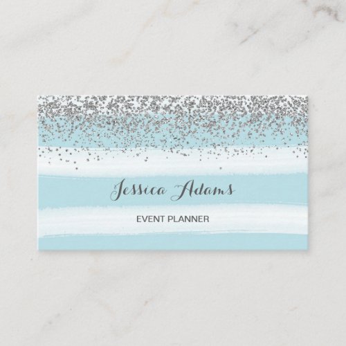 Silver and Blue Stripes Watercolor Business Card