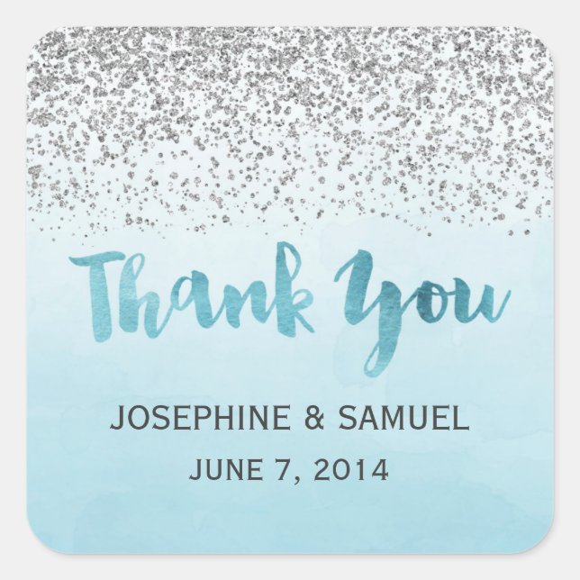 Silver and Blue Thank You Stickers (Front)