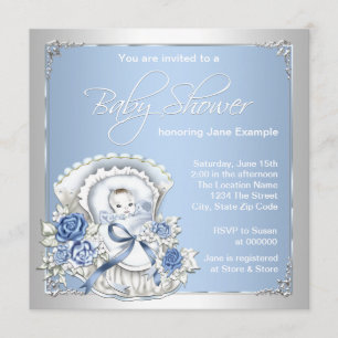 Silver and Blue Vintage Baby Boy Shower Invitation