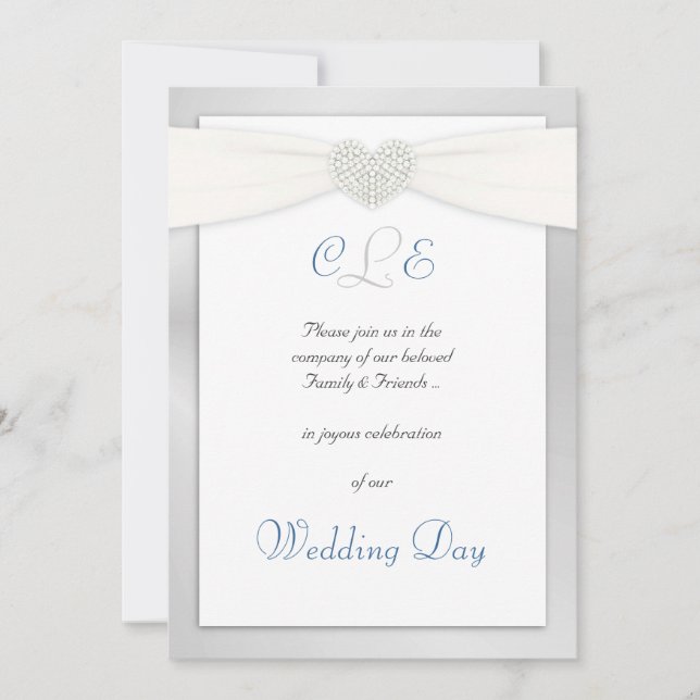 Silver and Blue Winter White Wedding Invitations (Front)