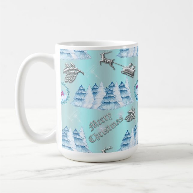 Silver and Blue Winter Wonderland Christmas Coffee Mug (Left)