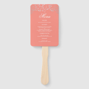 Silver and Blush Coral Wedding Menus Hand Fan