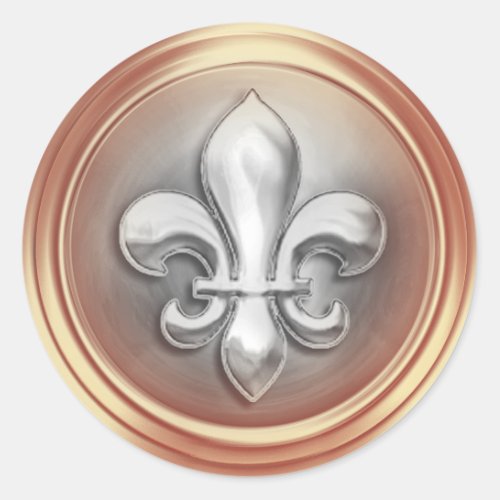 Silver and Blush Fleur de Lis Embossed Look Classic Round Sticker