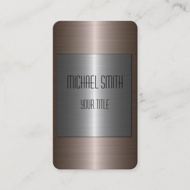 Silver and Bronze Stainless Steel Metal Business Card (Front)