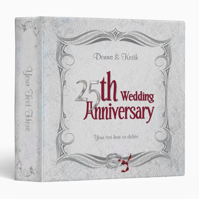 Silver and Burgundy Anniversary Binder (Front/Spine)