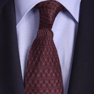 Silver and Burgundy Bowling Pin Pattern Neck Tie
