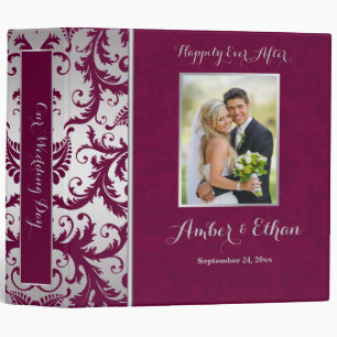 Silver and Burgundy Damask Wedding Binder/Album Binder