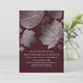 Silver and Burgundy Leaves Fall Bridal Shower Invitation (Standing Front)