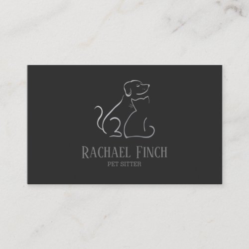 Silver And Charcoal Modern Minimalist Pet Sitter Business Card