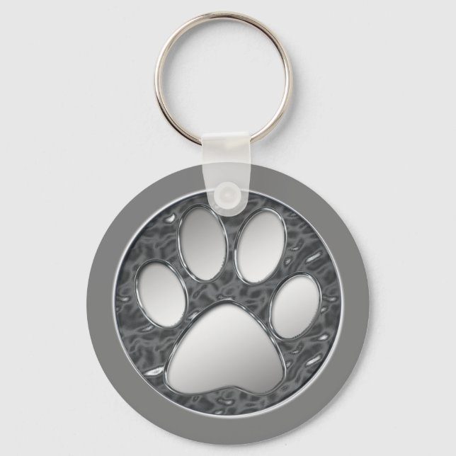 SILVER AND CHROME PAW PRINT KEYCHAIN (Front)