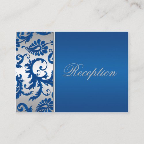 Silver and Cobalt Blue Damask Enclosure Card Business Card Templates