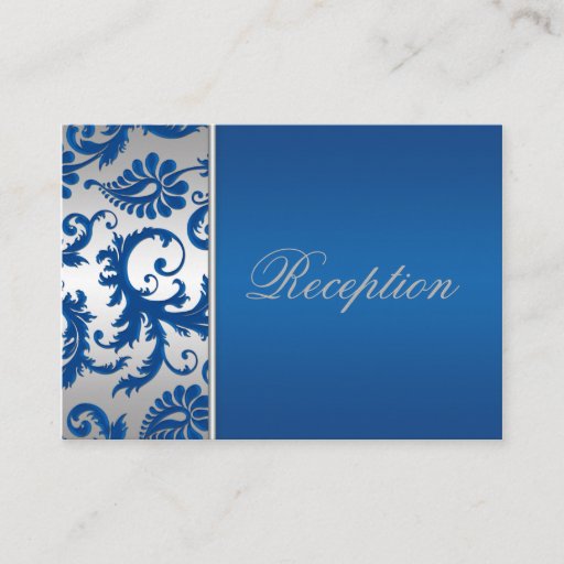 Customizable Silver and Cobalt Blue Damask Enclosure Card Business Card Templates
