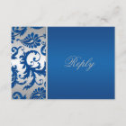 Silver and Cobalt Blue Damask Reply Card