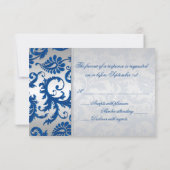 Silver and Cobalt Blue Damask Reply Card (Back)