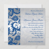 Silver and Cobalt Blue Damask Wedding Invitation (Back)