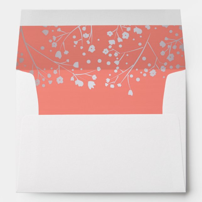 Silver and Coral baby's breath wedding Envelope (Back (Bottom))