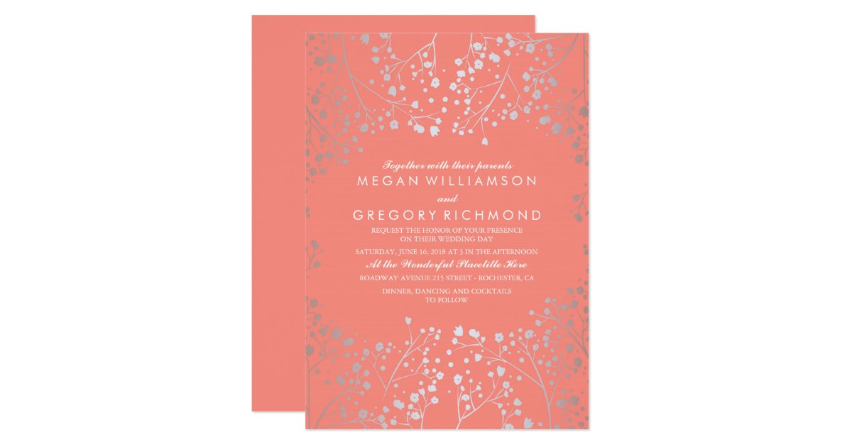 Coral And Silver Wedding Invitations 8