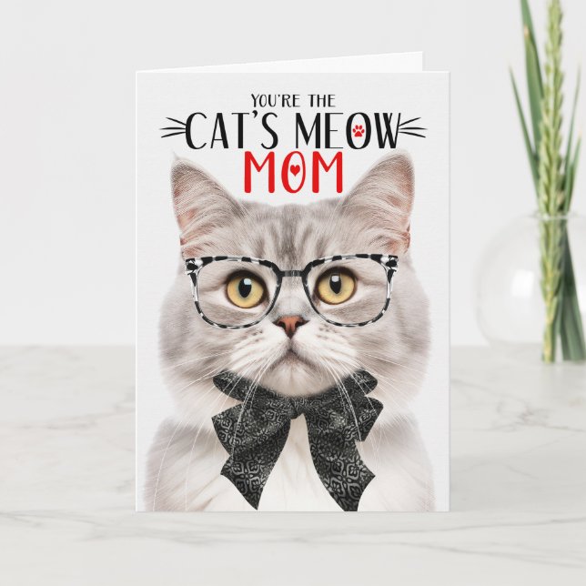 Silver and Cream Cat for Mom on Mother's Day Holiday Card (Front)