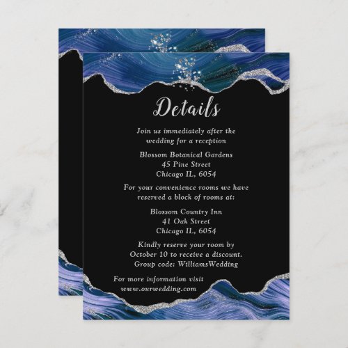 Silver and Dark Blue Agate Wedding Details Enclosure Card