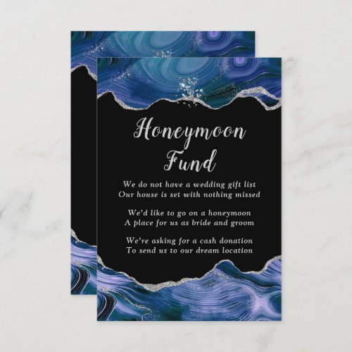 Silver and Dark Blue Agate Wedding Honeymoon Fund Enclosure Card