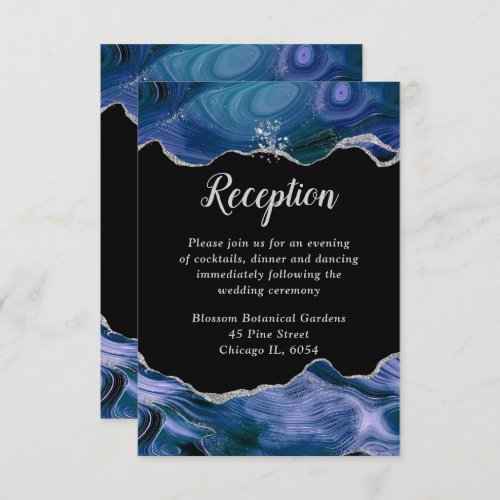 Silver and Dark Blue Agate Wedding Reception Enclosure Card