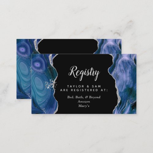 Silver and Dark Blue Agate Wedding Registry Enclosure Card