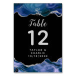 Silver and Dark Blue Agate Wedding Table Number