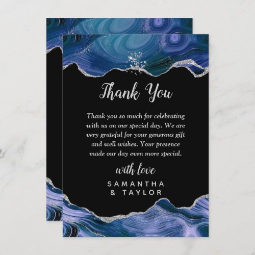 Silver and Dark Blue Agate Wedding Thank You Card