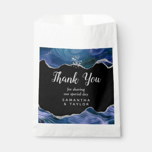 Silver and Dark Blue Agate Wedding Thank You Favor Bag