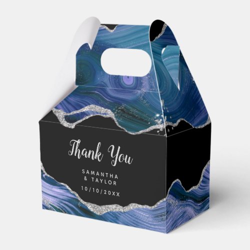Silver and Dark Blue Agate Wedding Thank You Favor Boxes