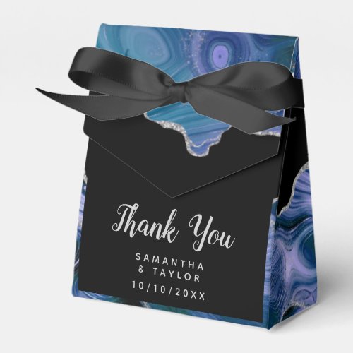 Silver and Dark Blue Agate Wedding Thank You Favor Boxes