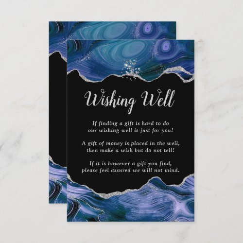 Silver and Dark Blue Agate Wedding Wishing Well Enclosure Card