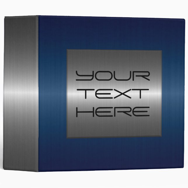 Silver and Dark Blue Stainless Steel Metal 3 Ring Binder (Front/Spine)
