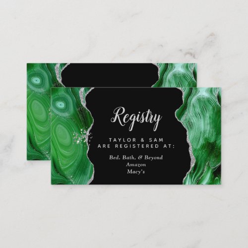 Silver and Dark Green Agate Wedding Registry Enclosure Card