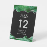 Silver and Dark Green Agate Wedding Table Number Pedestal Sign