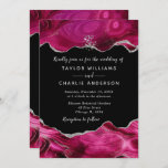 Silver and Dark Pink Faux Glitter Agate Wedding Invitation