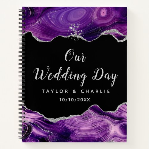 Silver and Dark Purple Agate Wedding Notebook