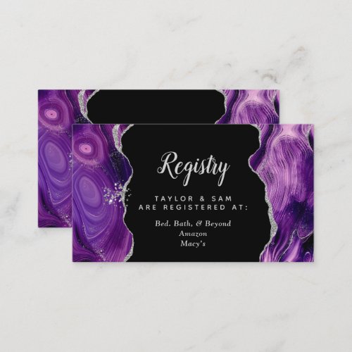 Silver and Dark Purple Agate Wedding Registry Enclosure Card