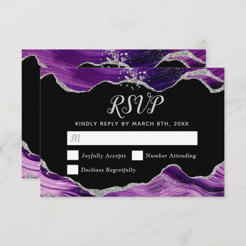 Silver and Dark Purple Agate Wedding RSVP Card