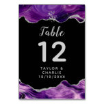 Silver and Dark Purple Agate Wedding Table Number
