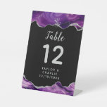 Silver and Dark Purple Agate Wedding Table Number Pedestal Sign