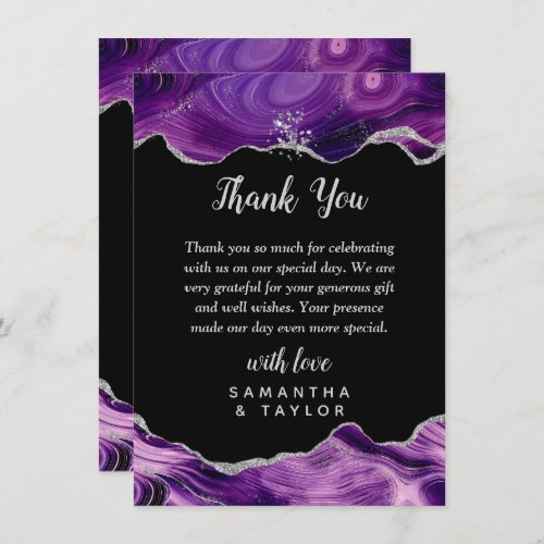 Silver and Dark Purple Agate Wedding Thank You Card