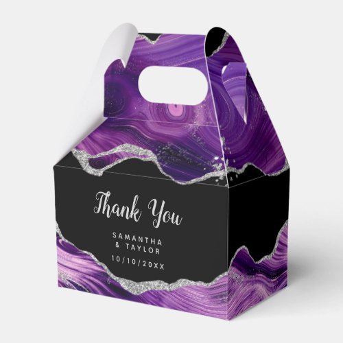 Silver and Dark Purple Agate Wedding Thank You Favor Boxes