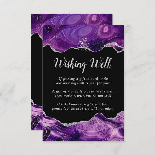 Silver and Dark Purple Agate Wedding Wishing Well Enclosure Card