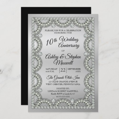 Silver and Diamond 10th Wedding Anniversary Party Invitation