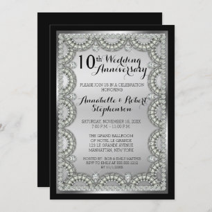 Silver and Diamond 10th Wedding Anniversary Party Invitation