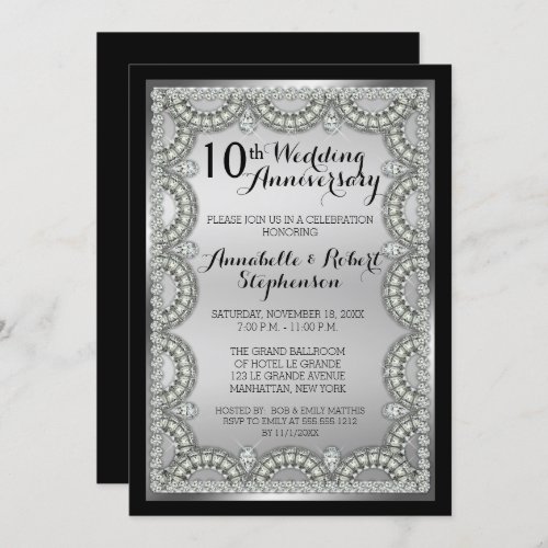 Silver and Diamond 10th Wedding Anniversary Party  Invitation