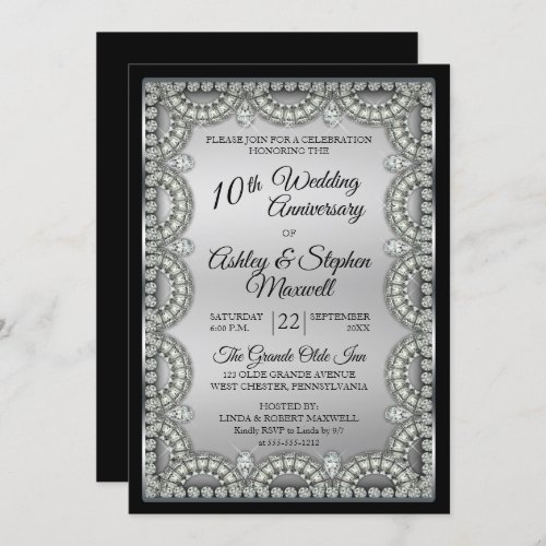 Silver and Diamond 10th Wedding Anniversary Party Invitation