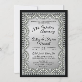 Silver and Diamond 10th Wedding Anniversary Party Invitation | Zazzle