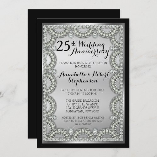 Silver and Diamond 25th Wedding Anniversary Party  Invitation